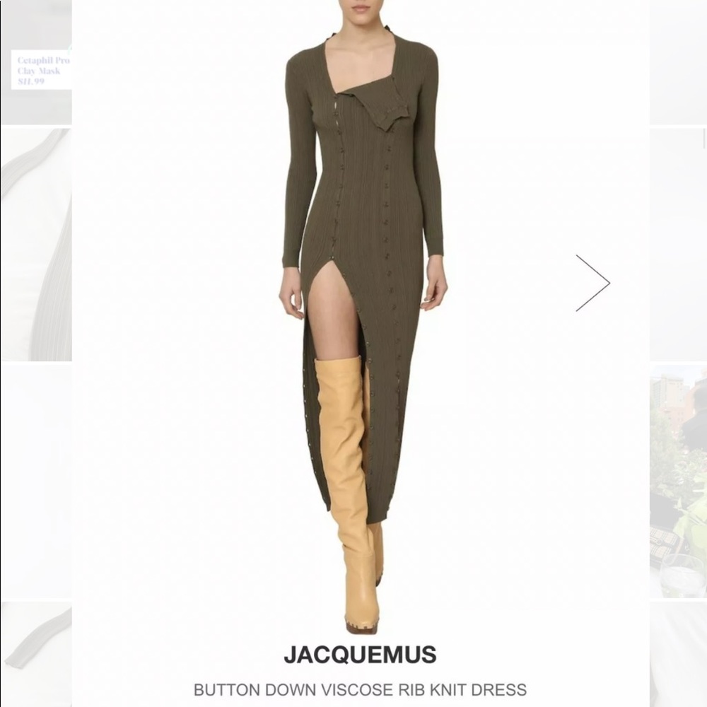 Jacquemus Rib-Knit Buttoned Dress In khaki. MESSAGE BEFORE BUYING